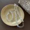 Colar de Cristal com Contas Transparentes Irregulares Feito à Mão com Design Coreano para Mulheres, Pulseira Versátil Simples e Elegante e Corrente de Clavícula