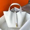 Cesta de Legumes com Fio de Cera Feita à Mão 18/22TC Couro de Vaca Importado Moda Joker Bolsa de Mão Bolsa Balde Bolsa de Mão
