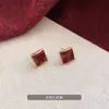 Pendientes Geométricos Exquisitos Rojos, Pendientes de Esmalte Goteado Rojo Vino Ancora de Año Nuevo, Pendientes de Alto Nivel Estilo Hong Kong Retro de Lujo Ligero