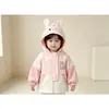Chaqueta de Primavera y Otoño para Bebé Niña con Orejas de Conejo, Bloques de Color y Bordado de Conejo, Ropa Exterior Casual para Niños Pequeños