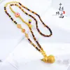 Bolsa de Veludo Artesanal Novo Estilo Chinês com Diamantes, Colar de Pedra Olho de Tigre Cabacinha, Corrente para Suéter Cabacinha Feng Shui Tendência Chinesa