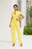 AliExpress Independent Station High Neck Hollow Dupla Camada Ruffled Short-Sleeved Back Zipper Straight Leg Wide-Leg Calças