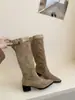 Botas de Tacón Grueso Retro Punta Fina Hasta la Rodilla para Mujer Botas 2026 Nuevo Otoño/Invierno Botas Vaqueras Occidentales Adelgazantes Arrugadas Apiladas