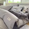Conjunto de cama de quatro peças estilo japonês, 100% algodão, grau A, lençol de algodão puro e capa de edredom, conjunto de três peças para dormitórios estudantis, lençol com elástico, artigos de cama