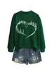 Amazon eBay Tienda Independiente Informal Cómoda de Moda para Mujer Sudadera de Manga Larga con Cuello Redondo con Nota Musical y Corazón para Comercio Exterior