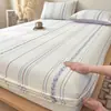 Juego de Sábana Bajera Ajustable de Algodón Puro Lavado Jacquard Pieza Única 100% Algodón Funda de Sábana Protector de Colchón Juego de Tres Piezas