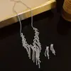 Brincos Pingente Gota d'Água com Strass Estilo Coreano, Corrente para Clavícula da Moda Versátil, Conjunto de Joias de Luxo Leve de Alta Qualidade