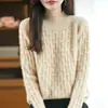2025 Nuevo Otoño e Invierno Lana Pura de Cuello Alto Medio Tejido de Punto Manga Larga Jacquard de Lazo Suelto Suéter Camisa Base