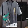 Conjunto de camiseta de manga corta para hombre, ropa deportiva informal a juego, pantalones cortos juveniles de talla grande de verano 2023
