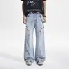 Jeans Rasgado Azul Aço Brilhante Primavera 2026 para Homens Cleanfit Moda Lavada Calças Ligeiramente Flare