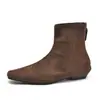 Botines Elásticos Elegantes Planos de Punta Cuadrada para Mujer, Gamuza Estilo Francés Nuevo, Botines Delgados de Nicho Bajo 2025