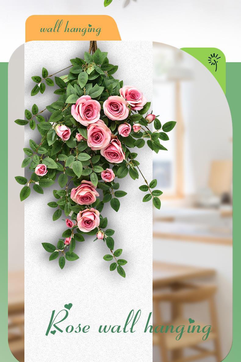 仿真玫瑰花藤,吊兰墙面造景网红花墙打卡壁挂,橱窗装饰绿植假花藤条