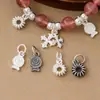 Plata S925 Maciza Retro Colgante Pez Pequeño Doble Cara Abalorio Donut Redondo Materiales para Pulsera de Cuerda Trenzada con Abalorios DIY