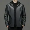 Otoño Transfronterizo Nueva Chaqueta de Cuero Ropa de Cuero Importada Chaqueta de Cuero Corta con Capucha Color Sólido para Hombre Casual