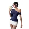 Camiseta Feminina Estilo Puro com Ombro Assimétrico Irregular Verão 2025 Nova Top Solto Relaxado Ombro Caído Sexy Picante