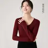 Camiseta Base de Manga Larga para Mujer, Cuello Redondo, Lana Tencel, Color Liso Cálido, Ajustada, Bodycon, Ropa Interior, Otoño Invierno, Nuevo Top de Manga Larga para Mujer