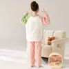 Pijama de Franela Cálido de Dibujos Animados para Niñas de Invierno, Ropa de Casa para Niños, Cuello Redondo, Forro Polar, Engrosado, Conjunto de Ropa de Dormir de Manga Larga