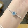 Pulsera de plata de ley 925 con aguamarina natural para mujer, con un toque fresco y sencillo de hielo agrietado.