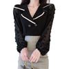 2025 Nuevo Otoño Mujer Estilo Coreano Holgado Adelgazante Punto Estilo Occidental Solapa V Grande Doble Botonadura Top Corto