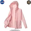 Marca Nasa Roupas de Proteção Solar Respiráveis Estilo Americano de Seda de Gelo de Alta Qualidade para Homens e Mulheres, Roupas de Proteção Solar de Verão, Jaqueta de Pele
