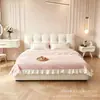 Cama Puff Minimalista Moderna Cojín Cuadrado de Tela Color Crema Cama Doble Dormitorio Principal del Hogar Estable Sin Tambaleo Cama Grande