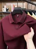 Camisa polo de algodón con tejido de canalé y manga larga para hombre, nuevo estilo otoño 2026, camiseta casual de negocios bordada para hombre