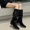 Moda botas altas de tacón grueso, punta fina, caña alta, nuevo estilo vaquero occidental, botas de jinete apiladas, otoño e invierno 2026