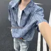 Camisa de Manga Corta para Hombre Verano 2026, Estilo Japonés Rayas Verticales Manga Media Casual, Capa con Chaqueta de Manga Tres Cuartos, Moderna