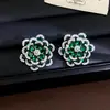Pendientes de Zirconia Zirconia Aguja de Plata Industria Pesada Atmosféricos Pendientes de Botón Flor Tridimensional Romántica Francesa Incrustados de Zircón