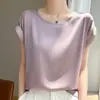 Camiseta sin mangas de satén de acetato de venta caliente en verano con cuello redondo, corte holgado, mangas caídas, color liso, camiseta versátil, top moderno adelgazante para mujer