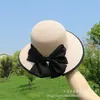 Sombrero de Paja para Mujer Verano Exterior Viaje Ala Ancha Protección Solar Cubriendo Lazo Moda Versátil Plegable Sombrero de Playa Sombrero Tipo Cubeta