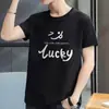 Camiseta de Manga Corta Simple Ins Moda Masculina Marca de Moda Verano Holgada Media Manga 2024 Nuevo Popular en Internet Estampado Top