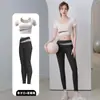 Conjunto Transfronteiriço de Manga Curta com Bojo para Mulheres, Aperta a Barriga, Elástico, Secagem Rápida, Corrida, Fitness, Yoga, Calças de Cintura Alta