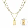 Collar Transfronterizo Europeo y Americano de Oro 18K de 6 mm con 26 Letras de Doble Capa Colgante Rectangular de Acero de Titanio Acero Inoxidable Venta al por Mayor