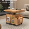 Mesa de Centro Elevatória Madeira Maciça Carrinho Móvel Mesa de Chá Mesa de Jantar Dobrável Suporte de Chá de Uso Duplo Multifuncional Sala de Estar Sofá