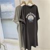 Vestido Camiseta de Algodón para Mujer Verano Nuevo Largo Medio Estilo Coreano Suelto Manga Corta Vestido Largo Simple Moda Vestido Estampado
