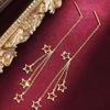Fio de ouvido com franja estrelada de ouro de areia do Vietnã, latão banhado a ouro, estrela de cinco pontas longa, fio de ouvido de moda feminina, joia de ouvido