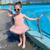 Traje de baño de verano 2025, recién llegado, traje de baño de princesa, traje de baño de vacaciones para niñas con tirantes hinchados.