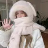 Sombrero para Mujer 2026 Invierno Nuevo Estilo Orejas de Conejo Lindas Bufanda y Guantes de Felpa Todo en Uno Caliente Protección para Orejas Calentador de Cuello