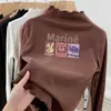 Camisa Base de Veludo com Babados para Meninas Outono e Inverno 2025 Novo Estilo para Crianças Maiores, Camiseta de Manga Longa com Gola Meia-Alta de Renda para Inverno