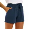 Shorts Casuales de Color Sólido para Mujer, Estilo Europeo y Americano, de Algodón y Lino, con Bolsillos, Cordón, Cintura Alta, Transpirables, Ligeros, Deportivos, Shorts de Cinco Puntos para Mujer
