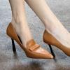 Zapatos Sexy de Tacón de Aguja Puntiagudo Retro Marrón para Mujer Primavera y Verano 2025 Nuevo Llegada Boca Baja Profesionales para Ir al Trabajo Elegantes Tacones Altos