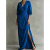 Sitio web independiente transfronterizo europeo y americano nuevo vestido para mujer con cuello en V y cintura ceñida, vestido de estilo vacacional primavera-verano