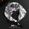 Collar de Perlas con Cierre Magnético Negro Bufanda Larga de Seda Pequeña Protector de Cuello para Mujer Bufanda Versátil Bufanda Perezosa para el Cuello Regalo para Personas Mayores