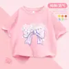 Camiseta de Manga Corta de Algodón Puro para Niñas Verano 2025 Nueva Elegante Ropa para Niños Grandes Conjunto de Verano para Niños Top de Media Manga Camiseta