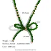 Moda Europeia e Americana Estilo Fresco Elegante Pingente Contas de Aço Inoxidável Feito à Mão Cristal Verde Lapidado Colar com Laço Mulheres