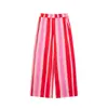Roupa Feminina Europeia e Americana Verão Novo Estilo Manga Curta Larga Fenda Lateral Listrada Gola Polo Camisa Top Conjunto de Calça Casual
