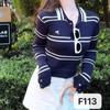 Elegante y Moderno Suéter de Punto para Mujer de Manga Larga con Cuello Polo y Rayas Color-Block, Nuevo Estilo Coreano, Corte Ajustado