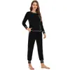 Amazon Transfronterizo Otoño e Invierno 2026 Ropa para el Hogar Ropa Casual para Mujer Europea y Americana Bloques de Color Manga Larga Pantalón Largo Conjunto Casual Pijama Venta al por Mayor