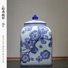 Porcelana Azul y Blanca Casa con Tapa Jarra General Cerámica de Alta Gama Florero Adornos de Entrada Sala de Estar Decoración de Hotel Artesanías Venta al por Mayor
